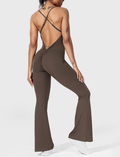 Serafina Damen Flare Jumpsuit Rückenfrei Verstellbare Träger
