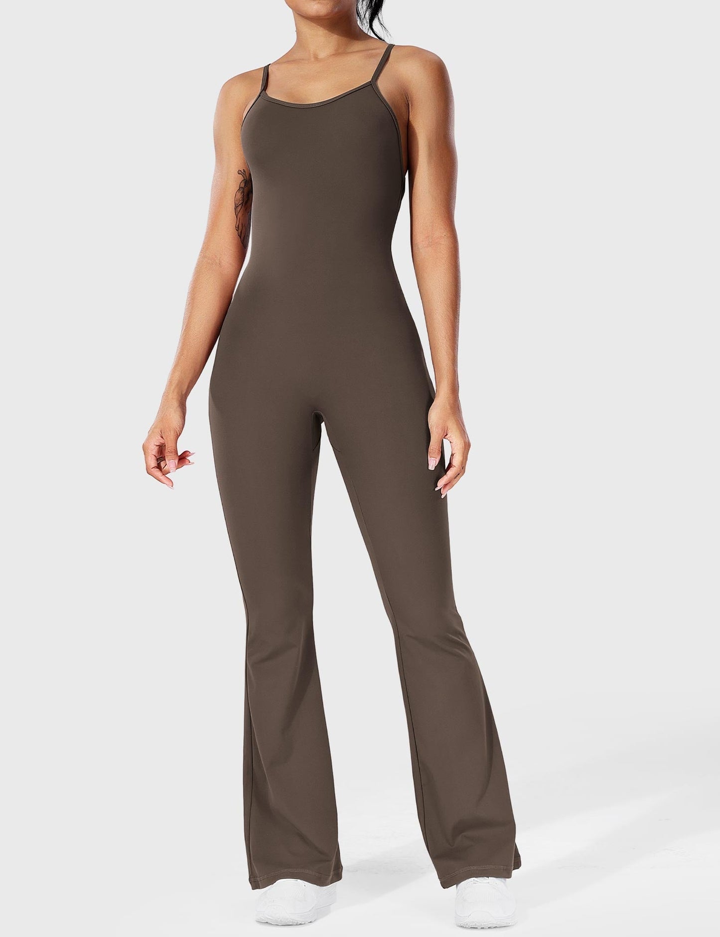 Serafina Damen Flare Jumpsuit Rückenfrei Verstellbare Träger