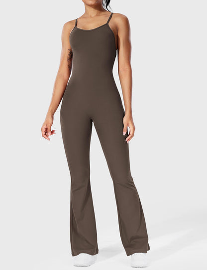 Serafina Damen Flare Jumpsuit Rückenfrei Verstellbare Träger