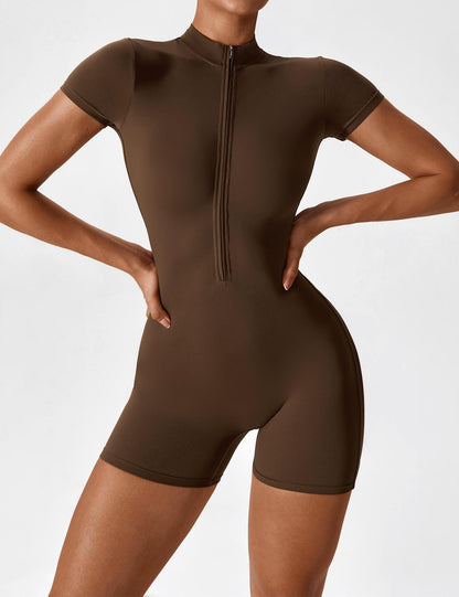 Damen Nahtloser Kurzarm-Jumpsuit Stretch