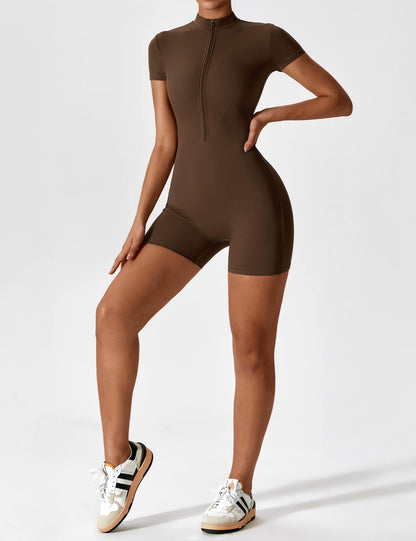 Damen Nahtloser Kurzarm-Jumpsuit Stretch