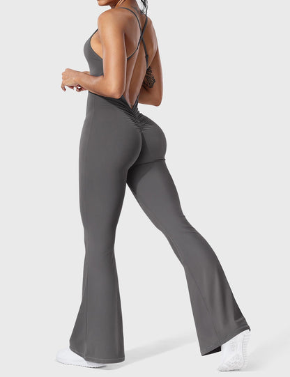 Serafina Damen Flare Jumpsuit Rückenfrei Verstellbare Träger