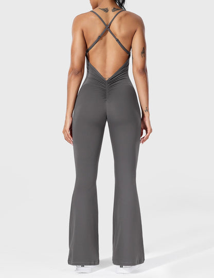 Serafina Damen Flare Jumpsuit Rückenfrei Verstellbare Träger