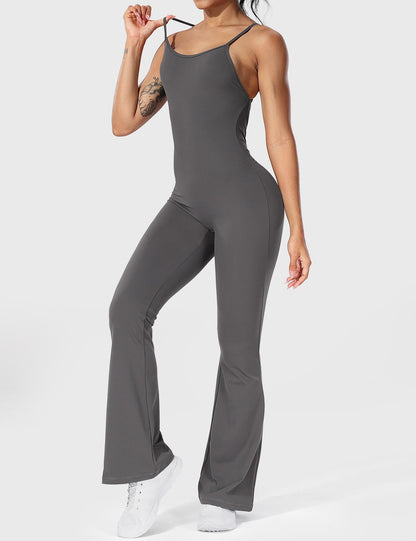 Serafina Damen Flare Jumpsuit Rückenfrei Verstellbare Träger