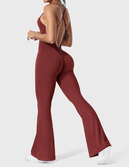 Serafina Damen Flare Jumpsuit Rückenfrei Verstellbare Träger