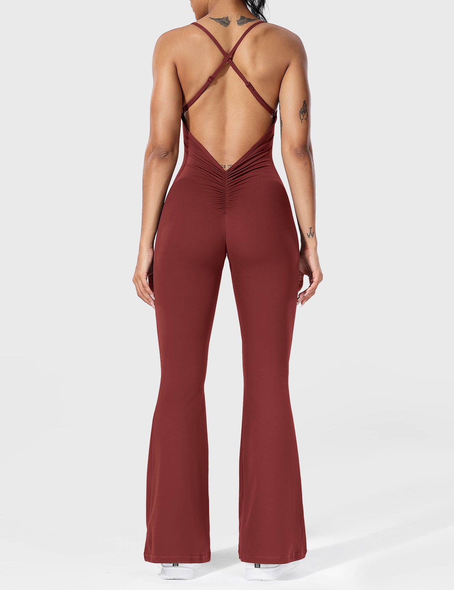 Serafina Damen Flare Jumpsuit Rückenfrei Verstellbare Träger - Norvielle
