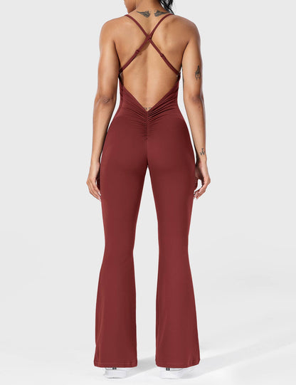 Serafina Damen Flare Jumpsuit Rückenfrei Verstellbare Träger - Norvielle