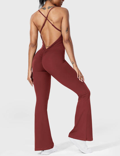 Serafina Damen Flare Jumpsuit Rückenfrei Verstellbare Träger