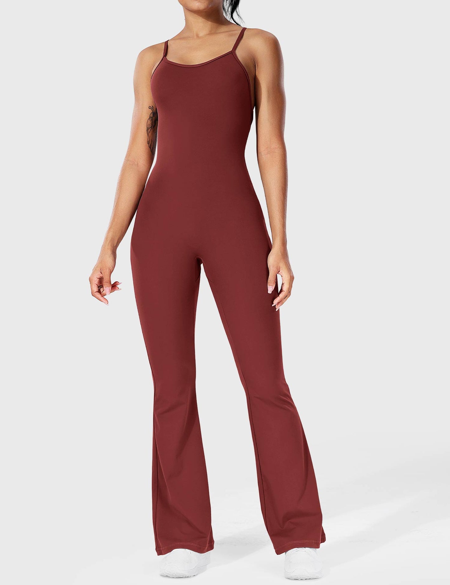 Serafina Damen Flare Jumpsuit Rückenfrei Verstellbare Träger