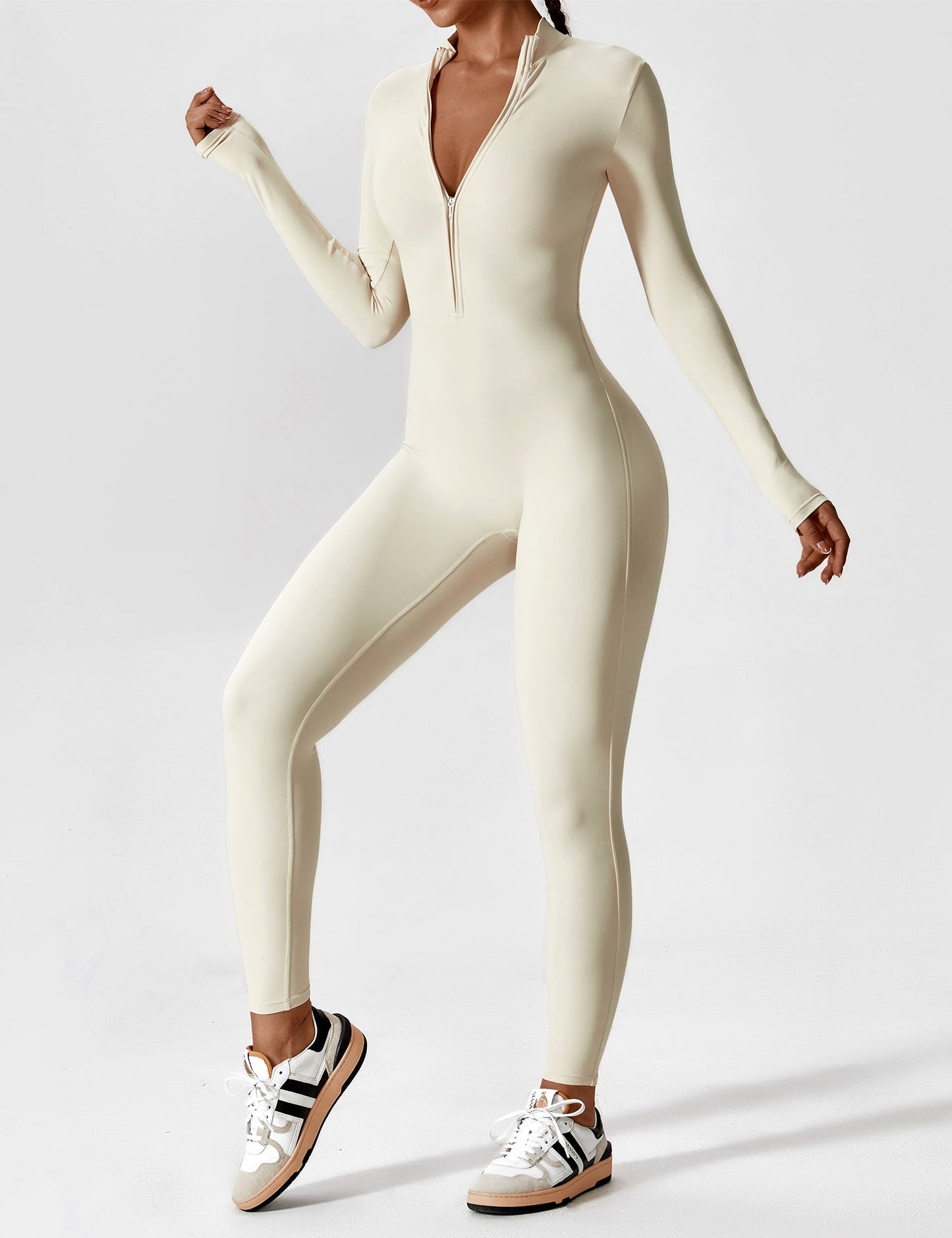 Damen Frühlingsjumpsuit Stretch mit Reißverschluss