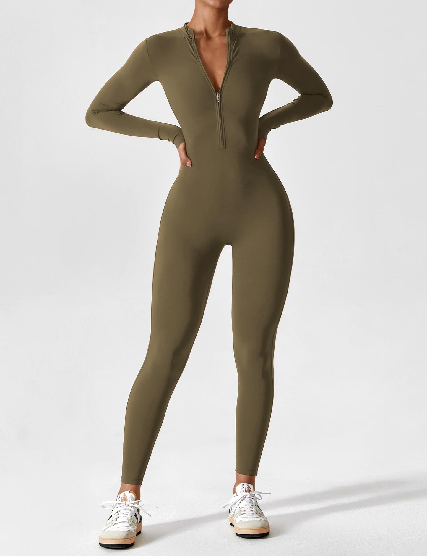 Damen Nahtloser Full-Zip Bodysuit