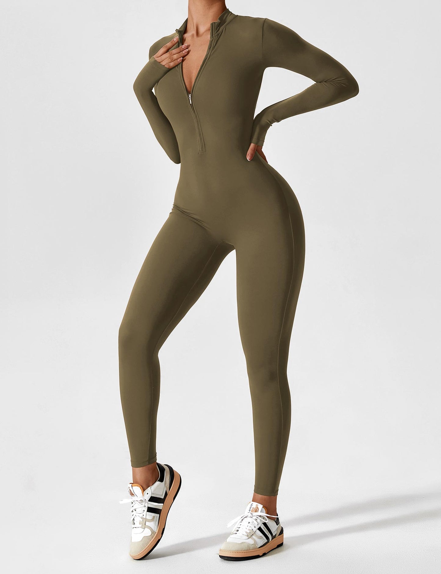 Damen Nahtloser Full-Zip Bodysuit
