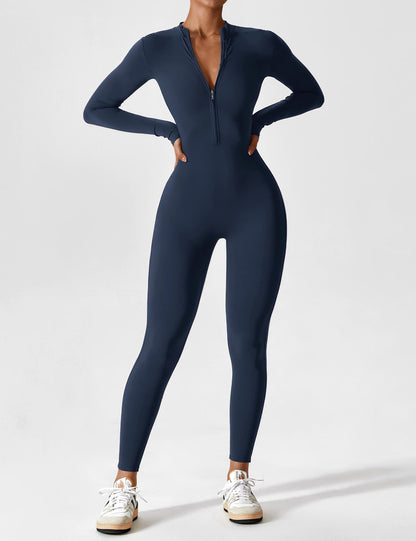 Damen Frühlingsjumpsuit Stretch mit Reißverschluss