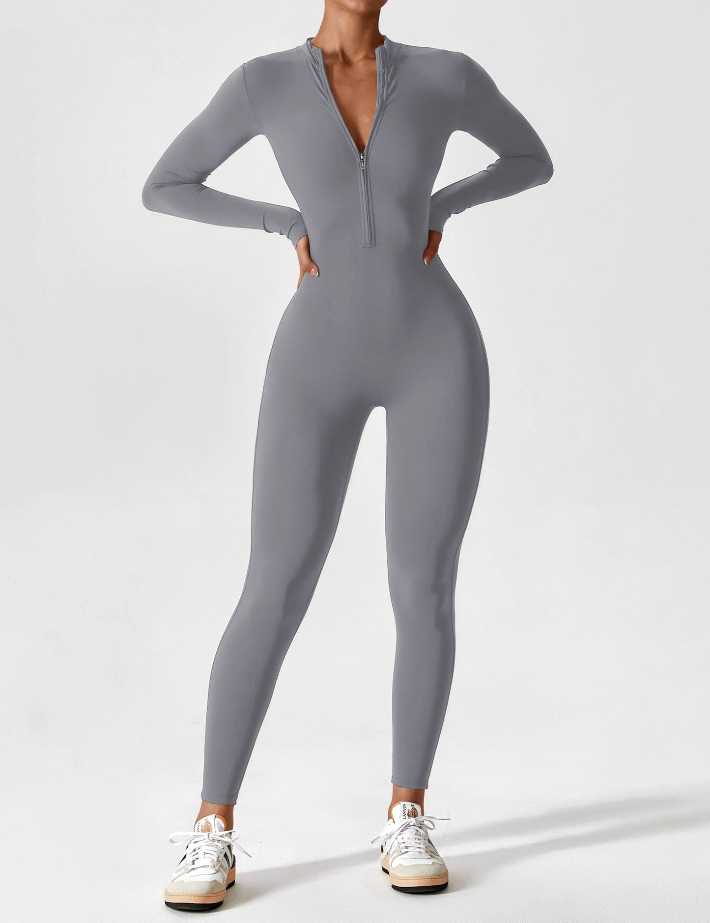 Damen Frühlingsjumpsuit Stretch mit Reißverschluss