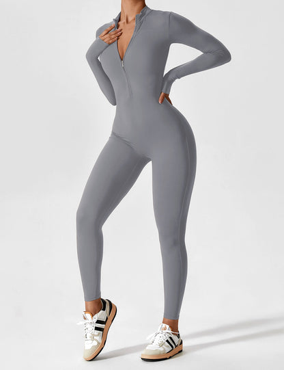Damen Frühlingsjumpsuit Stretch mit Reißverschluss
