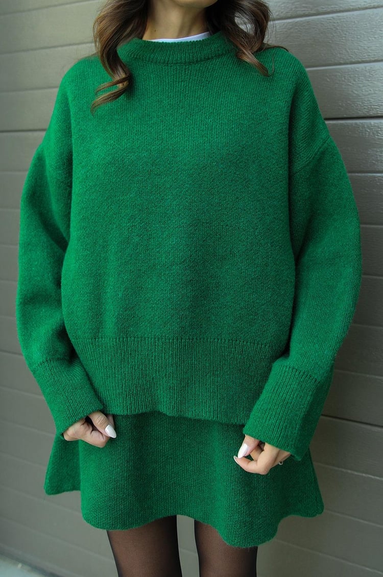 Damen Strickpullover Minirock Set Weich Beige