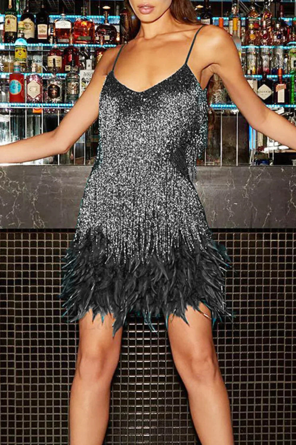 Frauen Partykleid Fransen Figurbetont