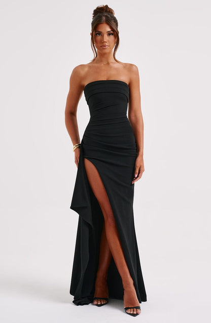 Damen Trägerloses Maxi-Abendkleid Mit Hohem Beinschlitz - Eveloria