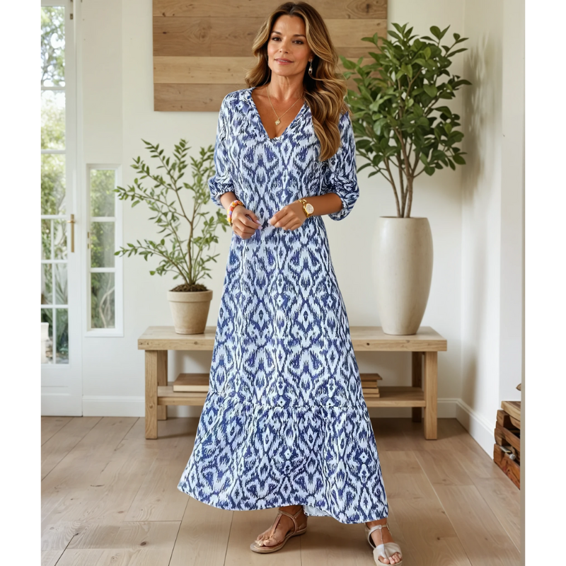 Damen Maxi-Kleid V-Ausschnitt Geometrisch Boho-Stil