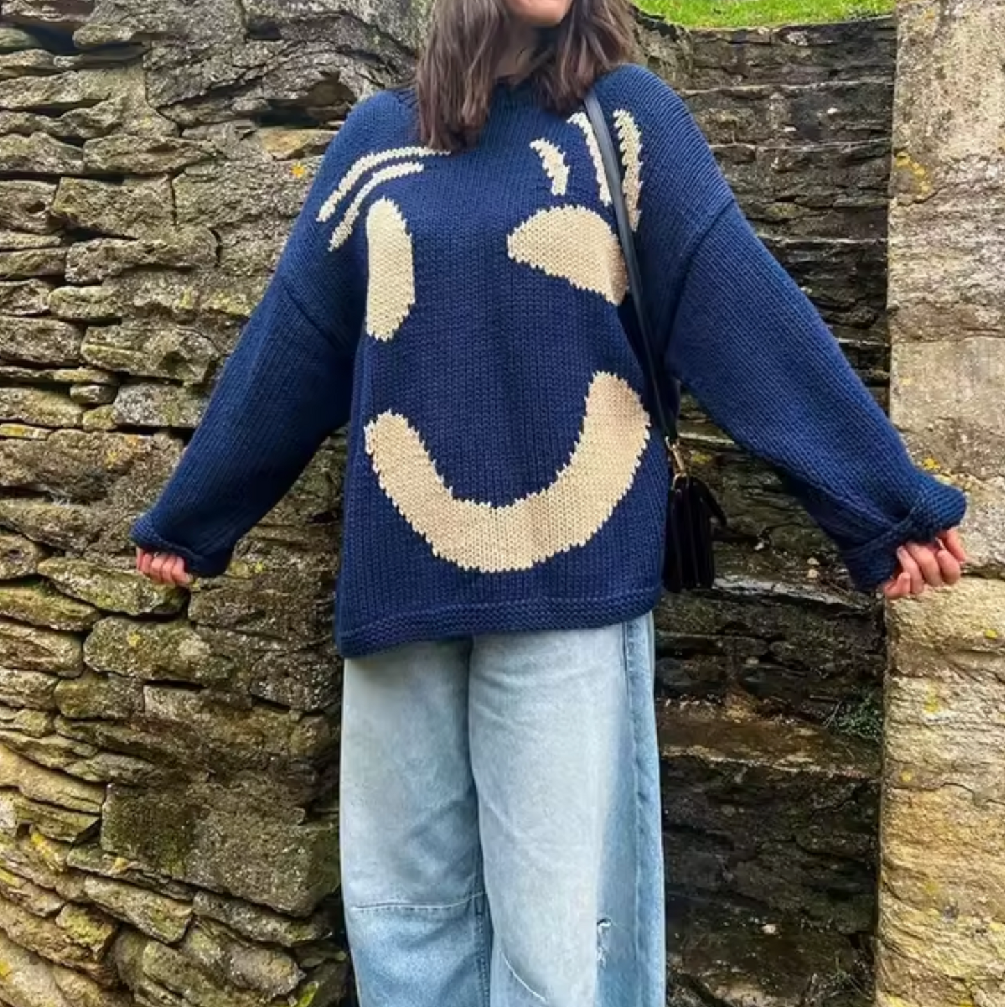 Norvielle Damen Übergroßer Strickpullover Baumwolle