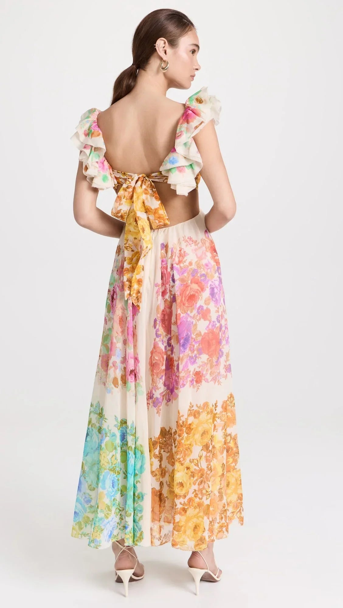 Damen Maxikleid Blumenmuster V-Ausschnitt Rüschen-Träger