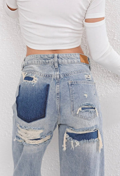 Damen Baggy Jeans Hoch Tailliert Weitbein