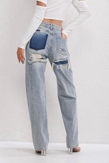 Damen Baggy Jeans Hoch Tailliert Weitbein