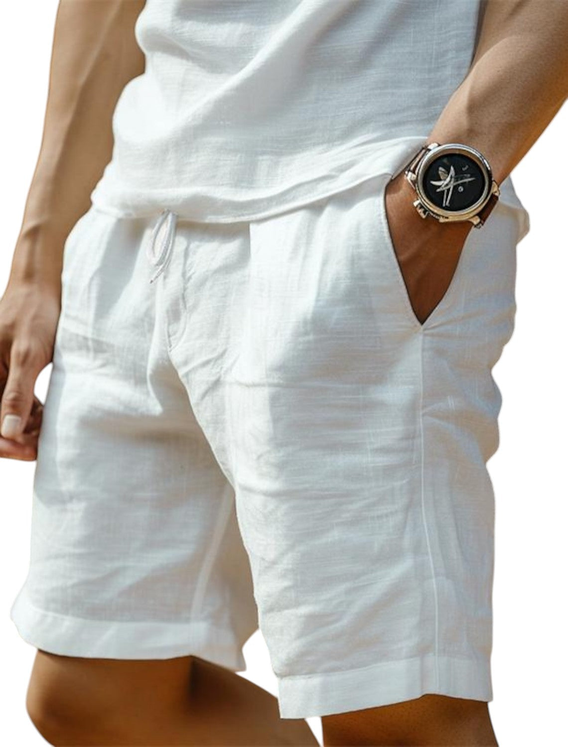 Herren Casual Shorts Lockere Passform Kordelzug Beige