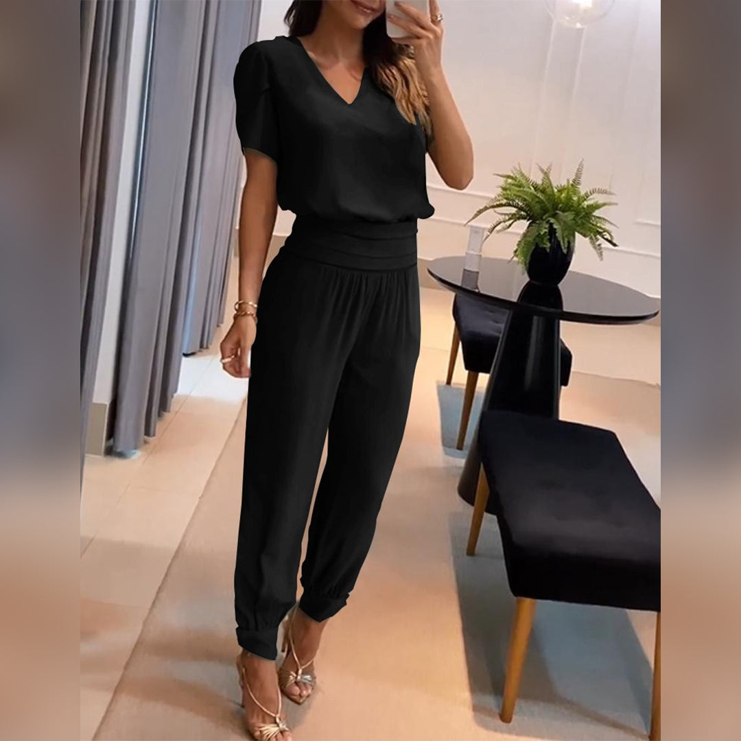 Eleganter Damen Jumpsuit Seide Abendgarderobe Schwarz - Norvielle